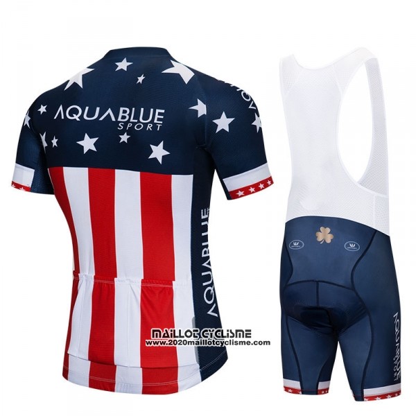 2018 Maillot Ciclismo Aqua Bleue Sport Champion USA Manches Courtes et Cuissard